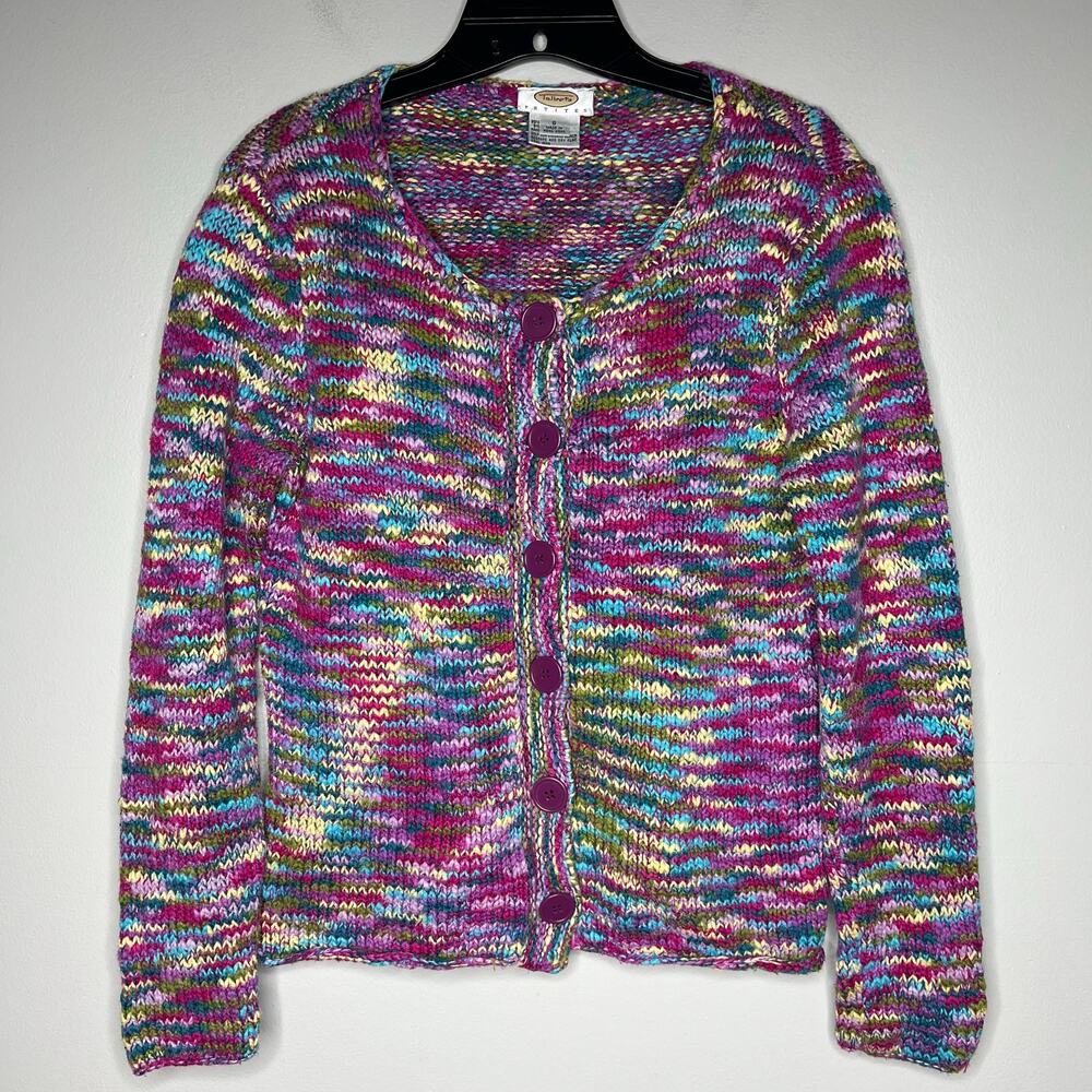 VTG Talbots Petite S Rainbow Cardigan Sweater Artsy Marled Knit Y2K Granny Boho